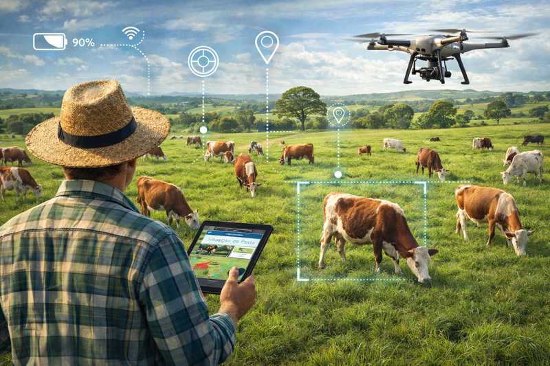 Drones no monitoramento de pastagens: eficiência na gestão pecuária